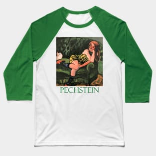 Girl on a Green Sofa with a Cat by Max Pechstein Baseball T-Shirt